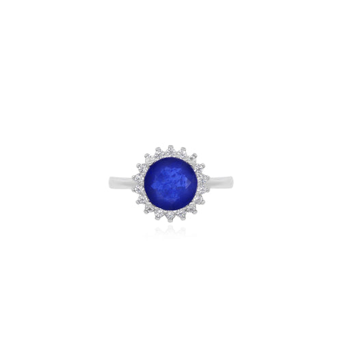 Sterlingsilber-Halo-Ring mit Saphirzentrum