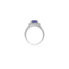 Anillo de halo en plata esterlina con zafiro en el centro