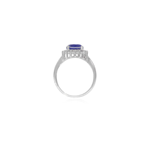 Anillo de halo en plata esterlina con zafiro en el centro