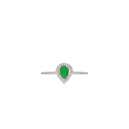 Sterlingsilber-Halo-Ring mit Birnen-Smaragd