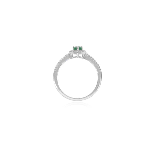 Sterlingsilber-Halo-Ring mit Birnen-Smaragd