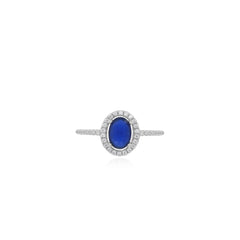 Sterlingsilber-Halo-Ring mit ovalem Saphir