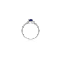Anillo de halo en plata esterlina con zafiro ovalado