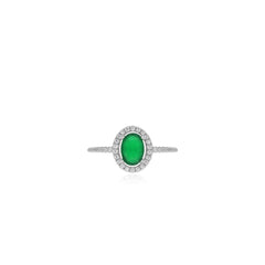 Sterlingsilber-Halo-Ring mit ovalem Smaragd