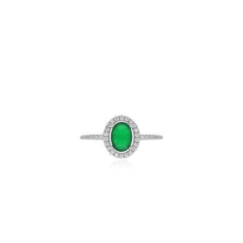 Sterlingsilber-Halo-Ring mit ovalem Smaragd