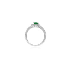 Sterlingsilber-Halo-Ring mit ovalem Smaragd