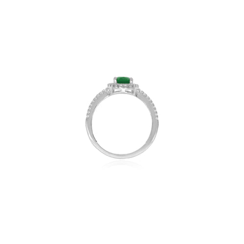 Sterlingsilber-Halo-Ring mit ovalem Smaragd