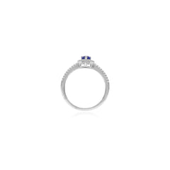 Sterlingsilber-Halo-Ring mit Birnen-Saphir