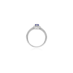 Anillo de halo en plata esterlina con zafiro en corte pera