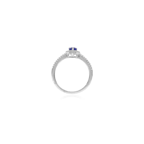 Anillo de halo en plata esterlina con zafiro en corte pera