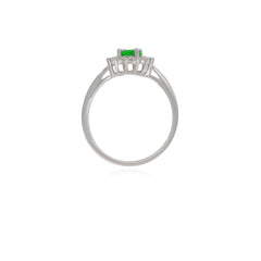 Anillo de halo en plata esterlina con esmeralda