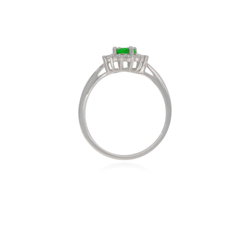 Anillo de halo en plata esterlina con esmeralda