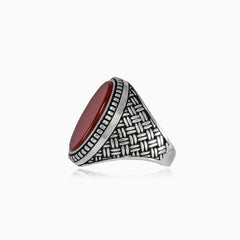 Silver agate oval men ring