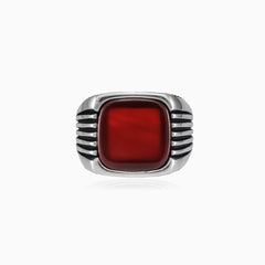 Silver agate cushion men ring