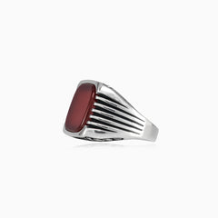 Silver agate cushion men ring
