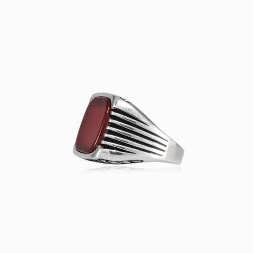Silver agate cushion men ring
