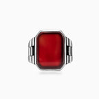 Silver agate radiant men ring