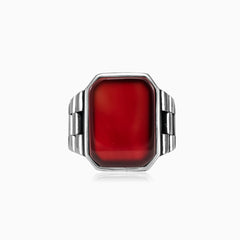 Silver agate radiant men ring