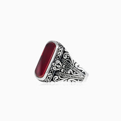 Silver agate statement men ring