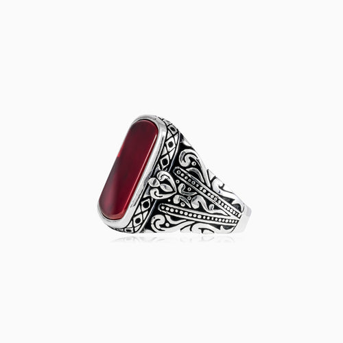 Silver agate statement men ring