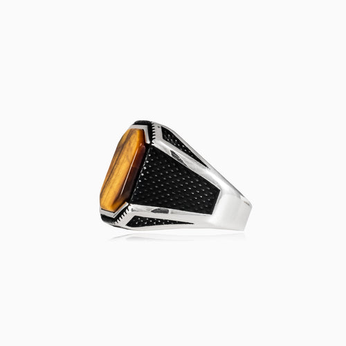 Tiger eye rectangular cut men ring