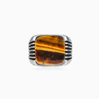 Cushion cut tigers eye men ring with side lines