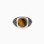 Round cut tigers eye men ring in sterling silver