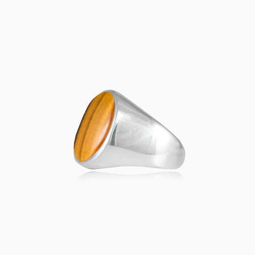 Oval cut tigers eye men ring in sterling silver