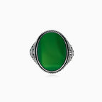 Silver solitaire men ring with oval jade