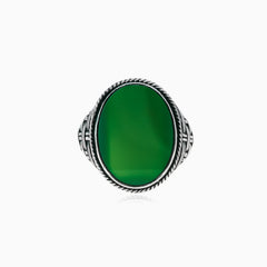 Silver solitaire men ring with oval jade