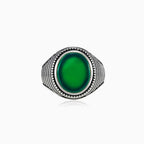 Silver oval jade men ring