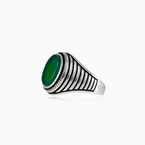 Silver oval jade men ring