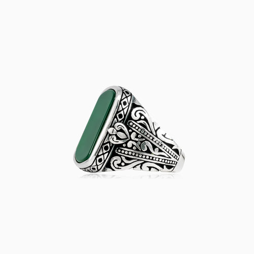 Silver radiant jade men ring
