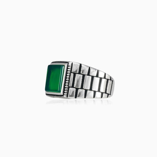 Silver solitaire men ring with princess jade