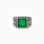 Silver solitaire men ring with princess jade