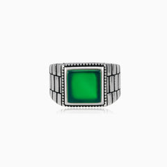 Silver solitaire men ring with princess jade