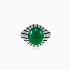 Silver oval jade statement men ring