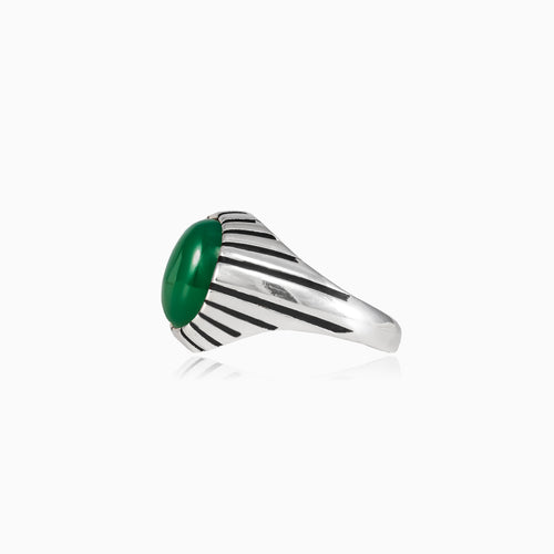 Silver oval jade statement men ring