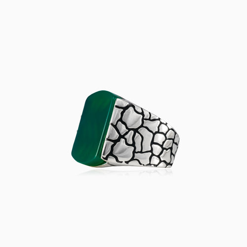 Silver bold ring with radiant jade