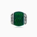 Silver bold ring with radiant jade