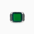 Silver bold ring with cushion jade