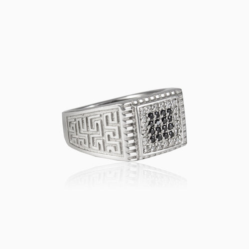 Onyx and cubic zirconia silver men ring