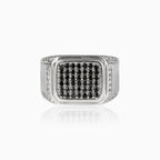 Onyx and cubic zirconia side stone silver men ring