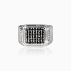 Onyx and cubic zirconia side stone silver men ring