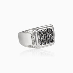 Onyx and cubic zirconia side stone silver men ring