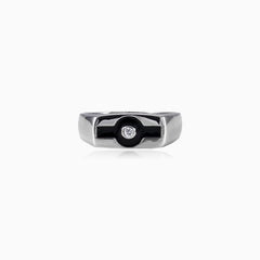 Silver enamel cubic zirconia men ring