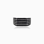 Silver enamel row men ring