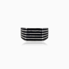 Silver enamel row men ring