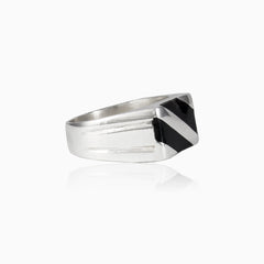 Silver diagonal enamel men ring