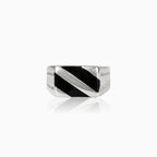 Silver diagonal enamel men ring